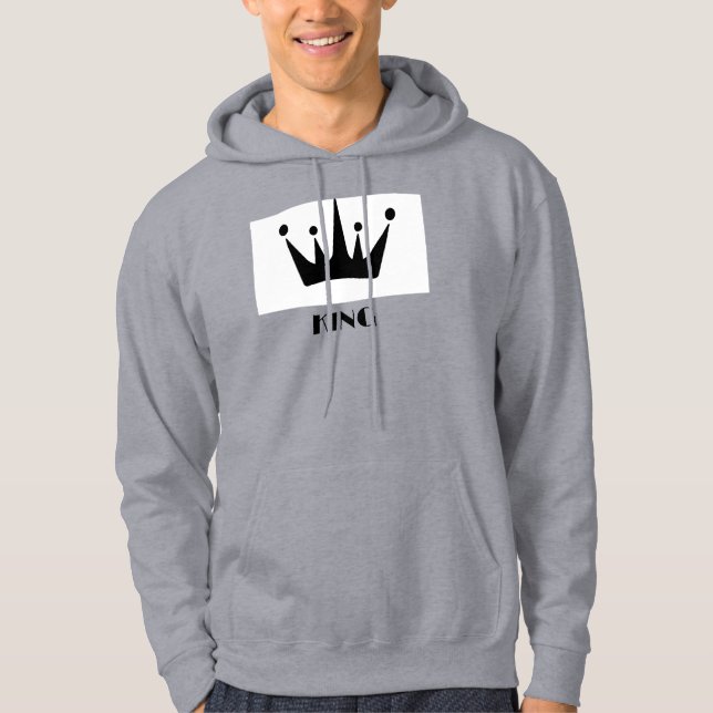 Custom King Text Crown Hoodie Gray Sweatshirt (Vorderseite)