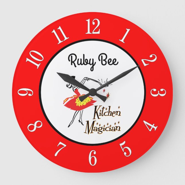 Custom Kitchen Magician 1950s Retro Numbers Clock Große Wanduhr (Vorderseite)