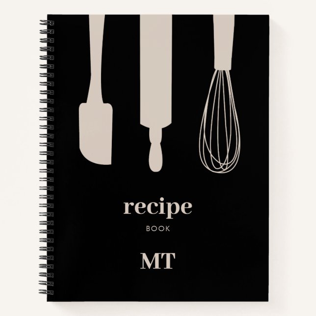 Custom Kitchen Utensitic Monogram Rezept Kochbuch Notizbuch (Vorderseite)
