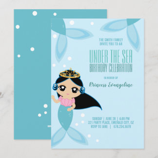 Custom kleinen MERMAID BIRTHDAY schwarzes Haar Einladung