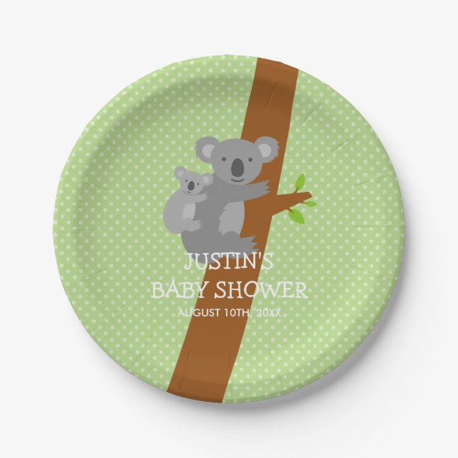 Custom Koala Bärenpolka Punkte Baby Dusche Teller (Vorderseite)