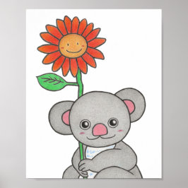Custom koala with flower poster