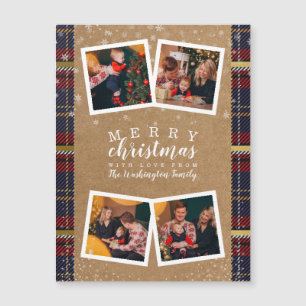 Custom Kraft & Kariert Weihnachtsfeiertag 4 Foto Magnetkarte