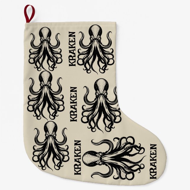 Custom Kraken Octopus Squid Name Personalized Großer Weihnachtsstrumpf (Vorderseite)