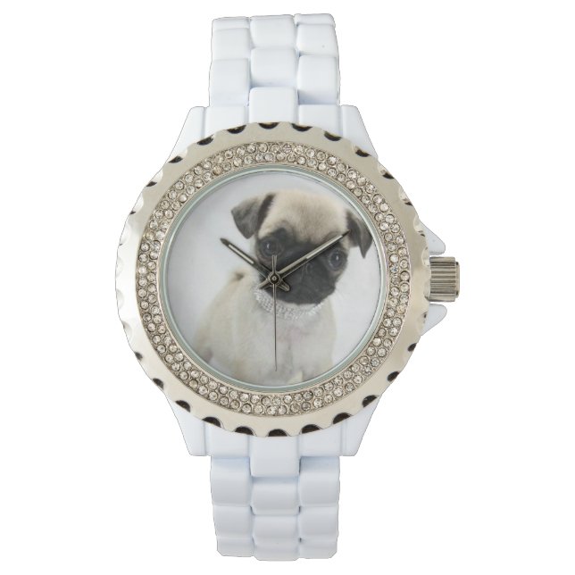 Custom Kristall White Enamel Armbanduhr (Vorderseite)