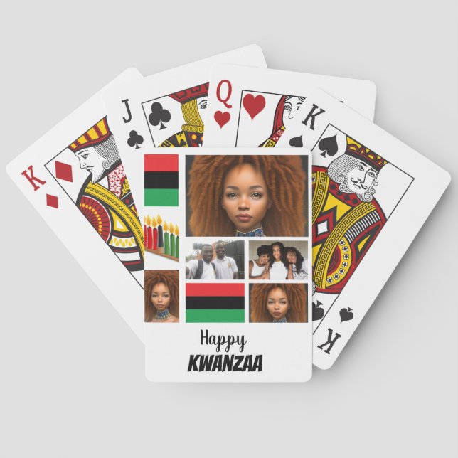 Custom Kwanzaa 8 Foto Collage Spielkarten (Rückseite)