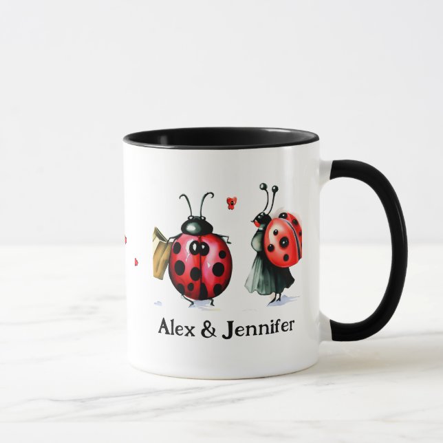 Custom Lady Bug Couple Names Personalisiert Tasse (Rechts)
