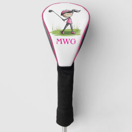 Custom Lady Golfer Cartoon Monogram Club Cover Golf Headcover