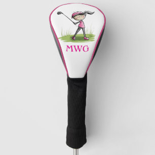 Custom Lady Golfer Cartoon Monogram Club Cover Golf Headcover