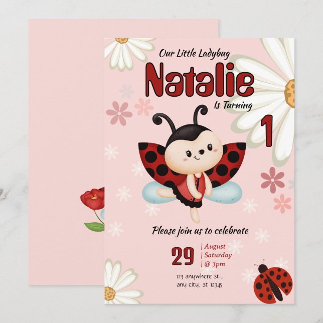 Custom Ladybug Birthday Einladung (Vorne/Hinten)
