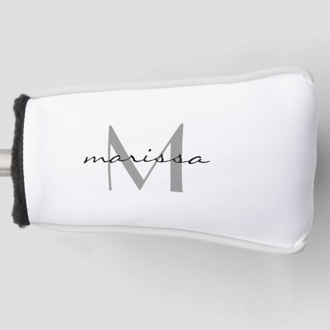 Custom Ladys Grey Name Monogram Putter Cover Golf Headcover (Vorderseite)
