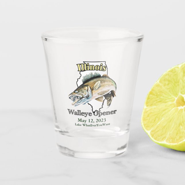Custom Lake and Date Illinois Walleye Opener Schnapsglas (Vorderseite)