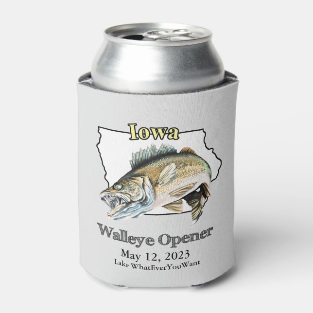 Custom Lake and Date Iowa Walleye Opener Light Dosenkühler (Kanne Vorderseite)