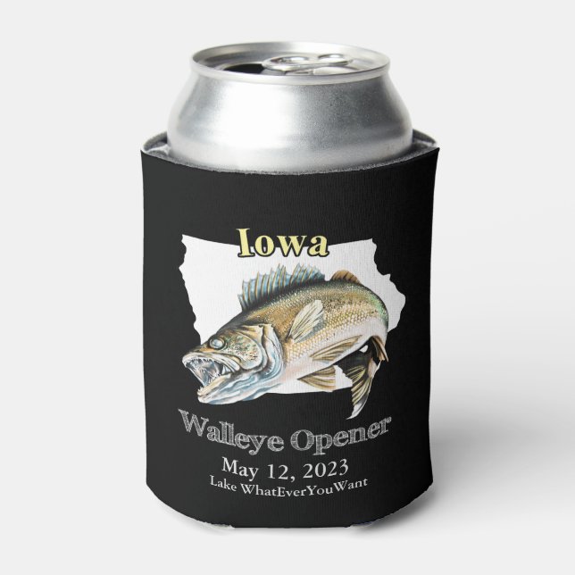 Custom Lake and Date Iowa Walleye Opener Light Dosenkühler (Kanne Vorderseite)