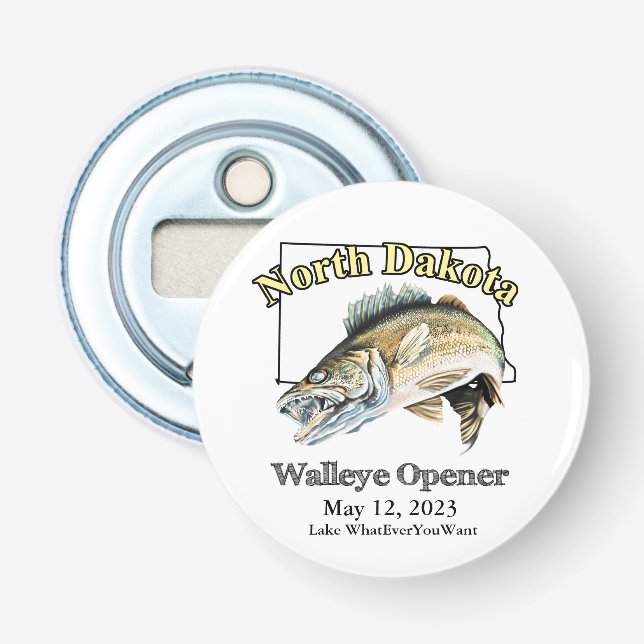 Custom Lake and Date North Dakota Walleye Opener Flaschenöffner (Vorderseite)