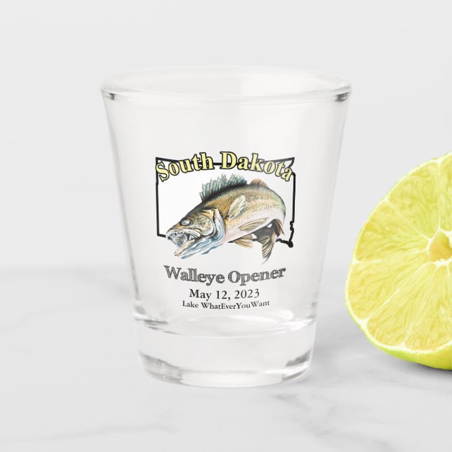 Custom Lake and Date South Dakota Walleye Opener Schnapsglas (Vorderseite)