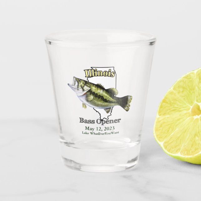 Custom Lake/Date Illinois Bass Opener Schnapsglas (Vorderseite)