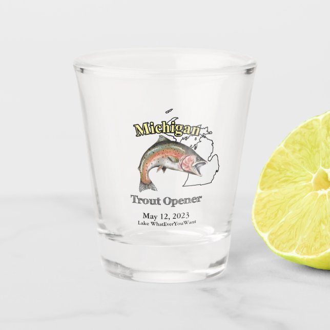 Custom Lake/Date Michigan Trout Opener Schnapsglas (Vorderseite)