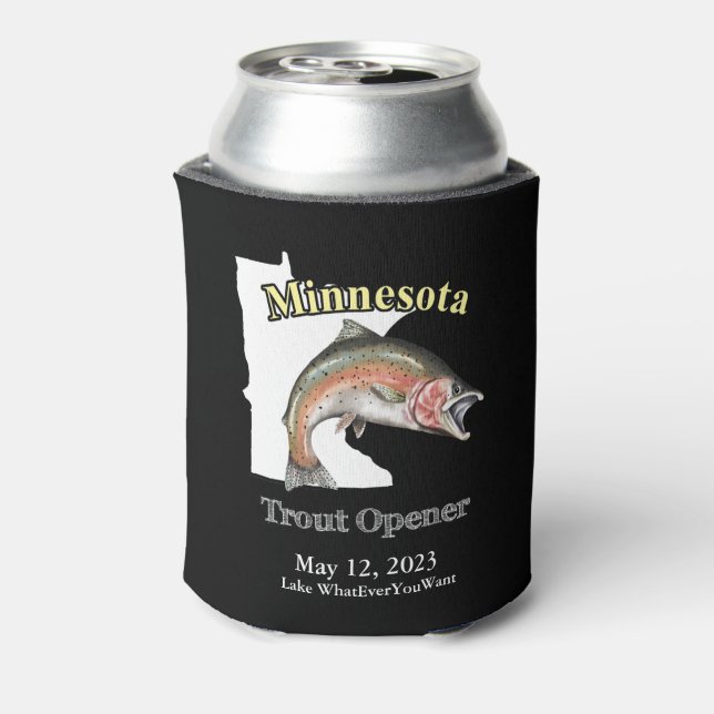 Custom Lake/Date Minnesota Trout Opener Dunkel Dosenkühler (Kanne Rückseite)