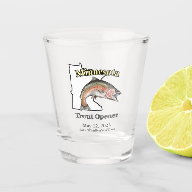 Custom Lake/Date Minnesota Trout Opener Schnapsglas (Vorderseite)