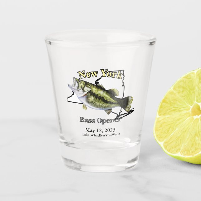 Custom Lake/Date New York Bass Opener Schnapsglas (Vorderseite)
