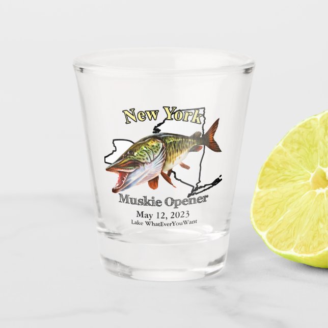 Custom Lake/Date New York Muskie Opener Schnapsglas (Vorderseite)