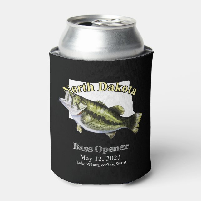 Custom Lake/Date North Dakota Bass Opener Dark Dosenkühler (Kanne Vorderseite)