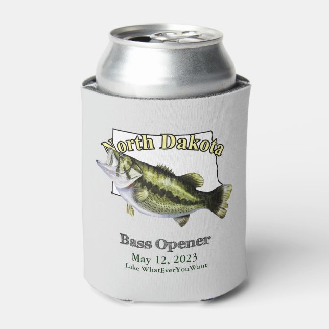 Custom Lake/Date North Dakota Bass Opener Light Dosenkühler (Kanne Vorderseite)