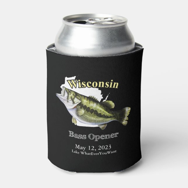 Custom Lake/Date Wisconsin Bass Opener Dark Dosenkühler (Kanne Vorderseite)