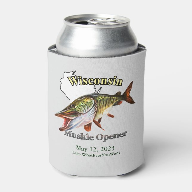 Custom Lake/Date Wisconsin Muskie Opener Light Dosenkühler (Kanne Vorderseite)