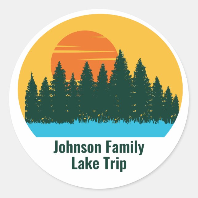 Custom Lake House Family Trip Niedlich Sunset Runder Aufkleber (Vorderseite)