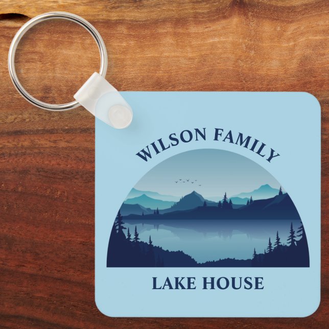Custom Lake House Family Zuhause Blue Schlüsselanhänger (Vorderseite)
