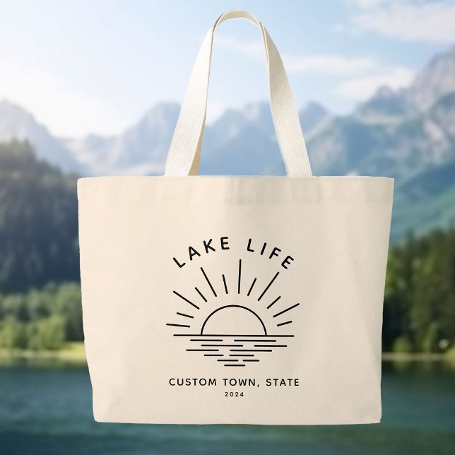 Custom Lake Life Sunset Minimalistisch Modern Boho Jumbo Stoffbeutel (Lake Life Boho vibes!)