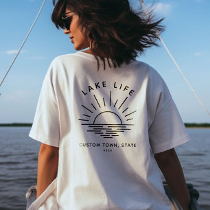 Custom Lake Life Sunset Minimalistisch Modern Boho T-Shirt