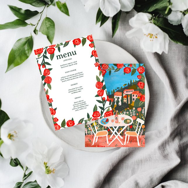 CUSTOM Landschaft Essen mit Blick auf die Kunst Menükarte (CUSTOM Countryside Meal with a View Italy France Brunch Lunch Wedding Engagement Bridal Art Menu
)