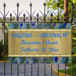 Custom Large Gold & Peacock Feather Welcome etc. Banner