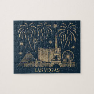 Custom Las Vegas Skyline Gold Line Art Vintag