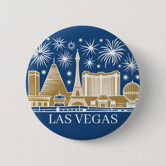 Custom Las Vegas Strip Skyline Minimalist Golden Button (Vorderseite)