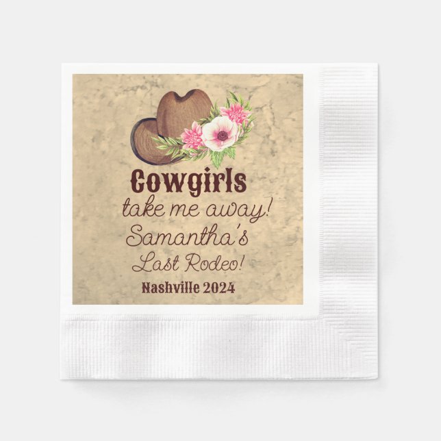 Custom Last Rodeo Rustikales Pink Floral Cowgirl Serviette (Vorderseite)