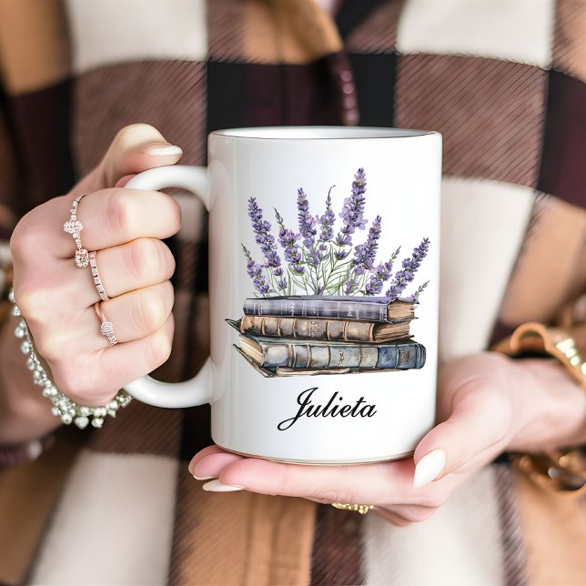 Custom Lavendel Floral Book Tasse, Buchgeschenk Kaffeetasse (personalized mug, student gift mug, book lover gift, bookish gift, mug for her, mug for students)