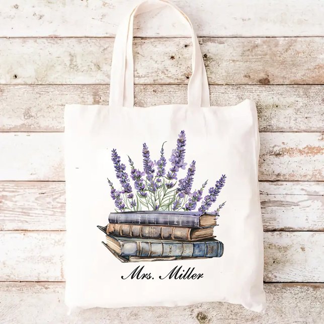 Custom Lavender Floral Book Tote Bag für Lehrer Tragetasche (custom tote for teachers, teacher's book tote, back to school gift, teacher appreciation gift,)