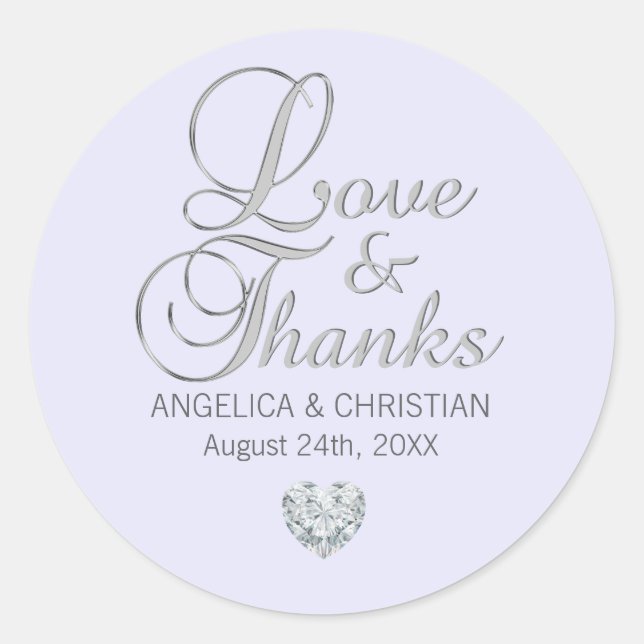Custom Lavender Heart Wedding Liebe & Danke Runder Aufkleber (Vorderseite)