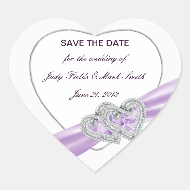 Custom Lavender Hearts Save the Date Stickers (Vorderseite)