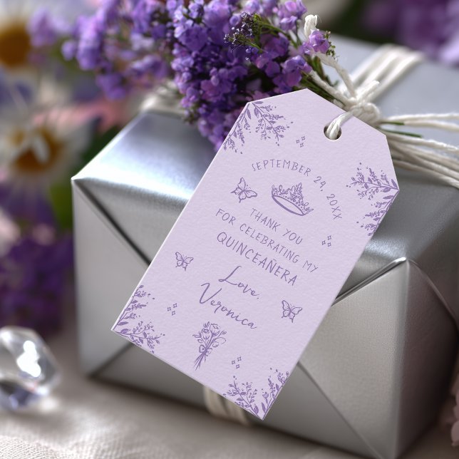 Custom Lavender Lilac Quinceañera Bevorzugung Geschenkanhänger (Von Creator hochgeladen)