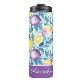 Custom Lemon Pattern Water Bottle with Name Thermosbecher