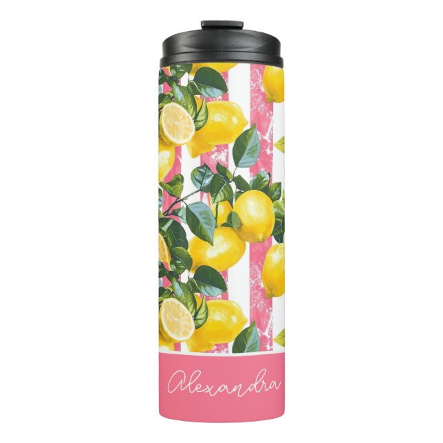 Custom Lemon Pattern Water Bottle with Name Thermosbecher (Vorderseite)