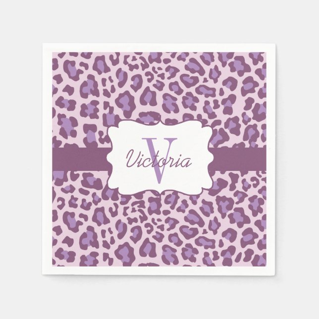Custom Leopard Lila Lavendel Cocktail Napkin Serviette (Vorderseite)