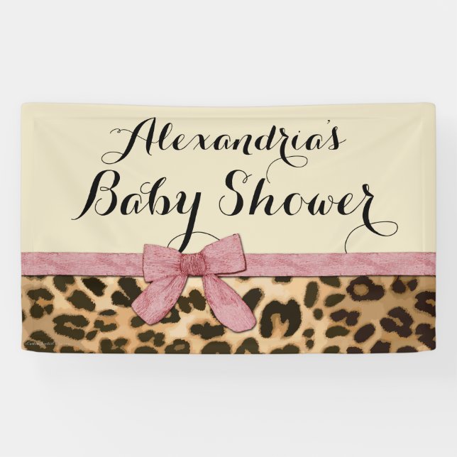 Custom Leopard Pink Bow Girl Baby Dusche Banner (Horizontal)
