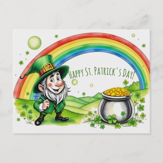Custom Leprechaun Gnome St. Patrick's Day Shamrock Postkarte (Vorderseite)