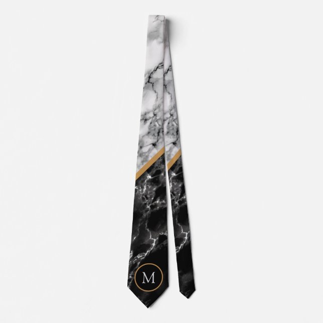Custom Letter Neck Tie Schwarz-weiß Marble Krawatte (Vorderseite)